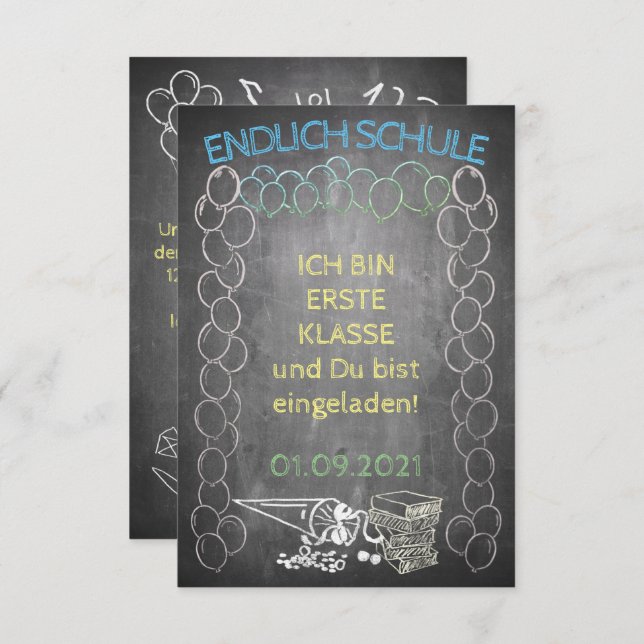 Einelkarte zur Einschulung (Vorne/Hinten)