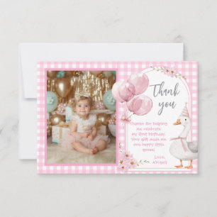 EINEN ALBERNEN GOOSE PINK GINGHAM 1. GEBURTSTAG DANKESKARTE