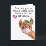 Einen ganzen Llama Liebe soziale Distanz schicken Karte<br><div class="desc">This design was created though digital art. It may be personalized in the area provide or customizing by choosing the click to customize further option and changing the name, initials or words. You may also change the text color and style or delete the text for an image only design. Kontakt...</div>