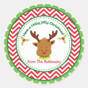 Einen Holly-Jolly-Weihnachts-Niedlich-Rentier Runder Aufkleber