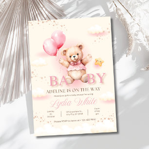 Einen Mädchen-Baby-Party-Einladung, Teddybär-Ballo Einladung