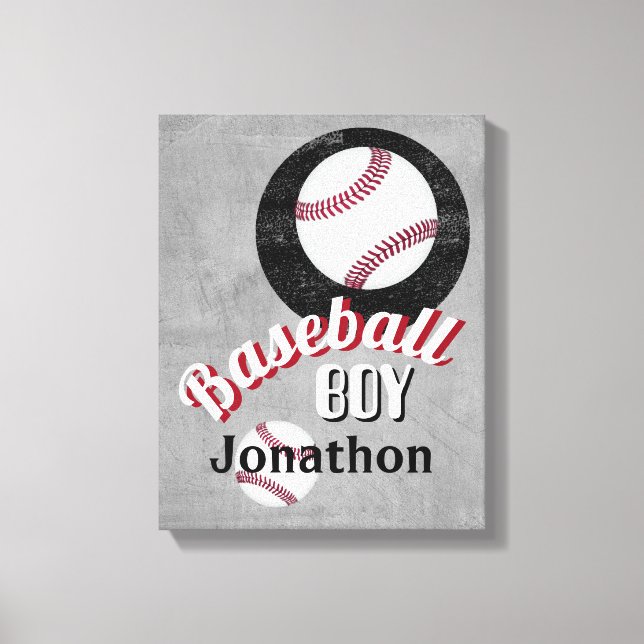 einen Namen Baseball Junge grau personalisieren Leinwanddruck (Vorderseite)