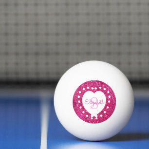 Einen Namen Monogram Pink Glitzer White Heart hinz Tischtennisball