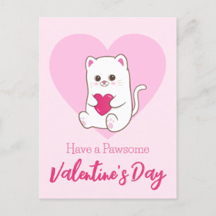 Einen Pawsome Valentinstag   Funny Niedlich Cat Postkarte