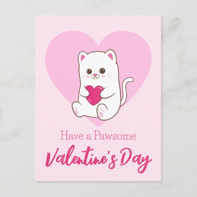 Einen Pawsome Valentinstag | Funny Niedlich Cat Postkarte (Vorderseite)