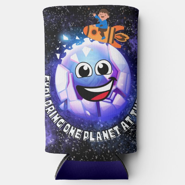 Einen Planeten zu erkunden. Junge in einer Rakete Selters Dosenkühler (Vorderseite)