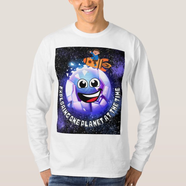 Einen Planeten zu erkunden. Junge in einer Rakete T-Shirt (Vorderseite)