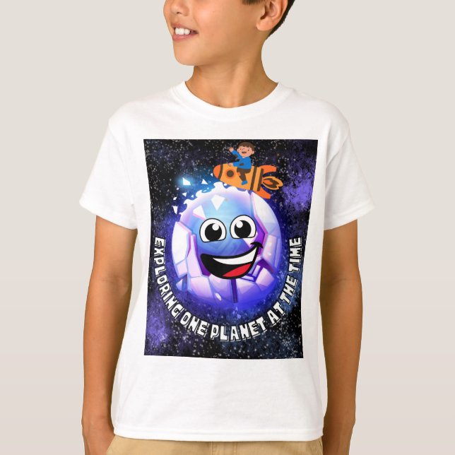 Einen Planeten zu erkunden. Junge in einer Rakete T-Shirt (Vorderseite)