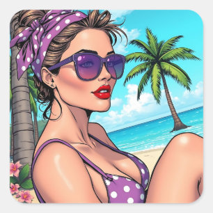 Einen schönen Sommer wünschen   Sprichwort Hi Quadratischer Aufkleber