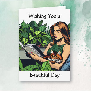 Einen schönen Tag wünschen   Frau beim Lesen eines Karte