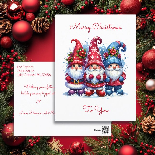 Einen Weihnachtsfest wünschen | Holiday Gnomes Feiertagspostkarte (Von Creator hochgeladen)