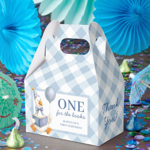 Einer für die Bücher 1. Geburtstag Blau kariert Geschenkschachtel