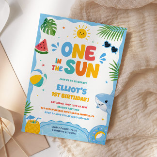 Einer in der Sonne Junge 1. Geburtstag Poolparty Einladung