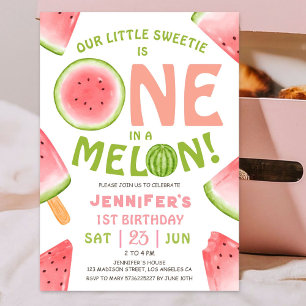 Einer in einem Melon! Girl Pink Watermelon 1. Gebu Einladung