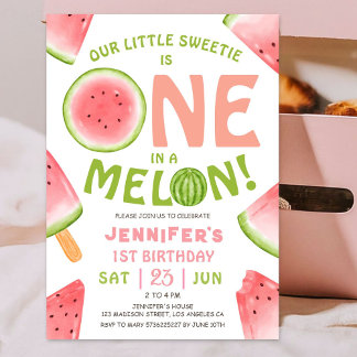 Einer in einem Melon! Girl Pink Watermelon 1. Gebu Einladung