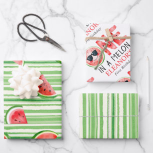 Einer in einer Melone 1. Geburtstag Wasserfarbe Wa Geschenkpapier Set