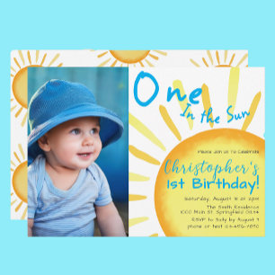 Einer in Sun Blue Summer zum ersten Geburtstag Einladung