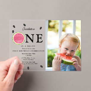 Eines in einem Melon Watermelon Sommer Foto Geburt Acryleinladungen