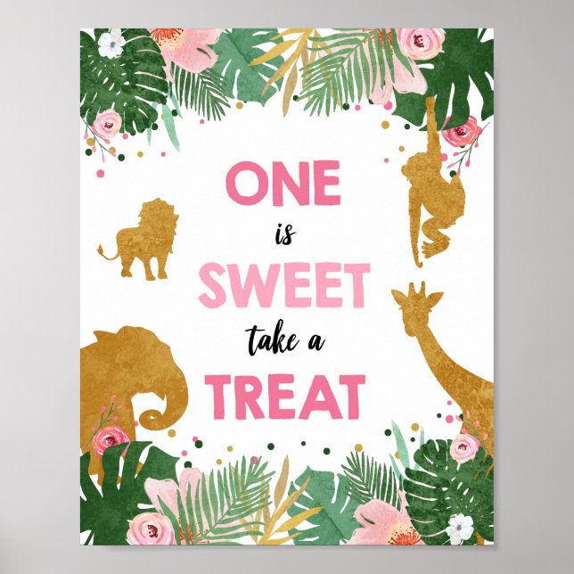 Eines ist Sweet Safari Animals Girl Birthday Sign Poster (Vorne)