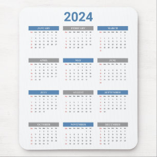 Einfach 2024 Jahr auf einen Blick Blue & White Kal Mousepad