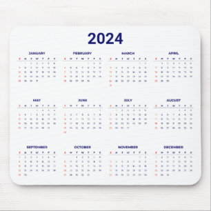 Einfach 2024 Jahr auf einen Blick Blue & White Kal Mousepad
