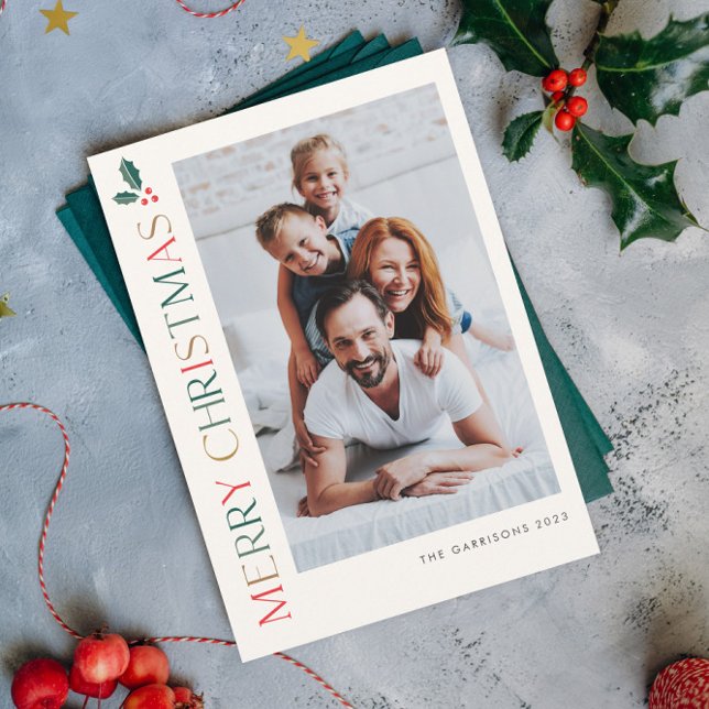 Einfach 2 Foto farbenfroh frohe Weihnachten (Elegant and modern colorful Merry Christmas vertical photo holiday cards.)