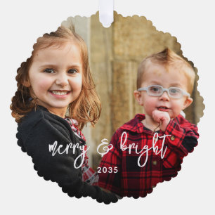 Einfach 2 Foto Frohe Weihnachtsfeiertage Name Mode Ornament Karte