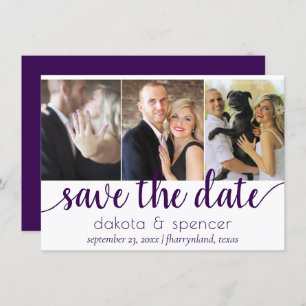 Einfach 3-Foto   Aquamarin Dark Green Blüht Skript Save The Date
