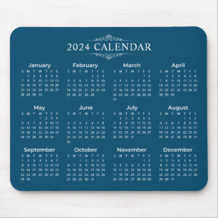 Einfach aber elegant Blue 2024 Calendar   Mousepad