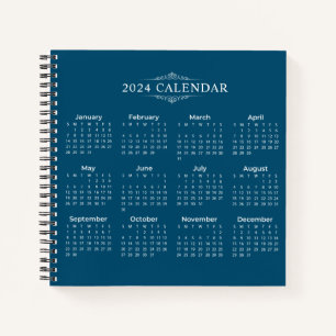 Einfach aber elegant Blue 2024 Calendar   Notebook Notizbuch