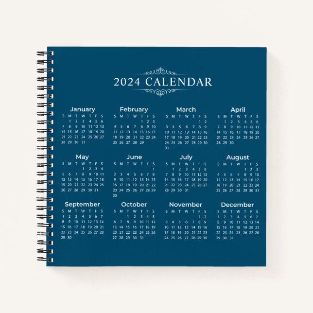 Einfach aber elegant Blue 2024 Calendar | Notebook Notizbuch (Vorderseite)