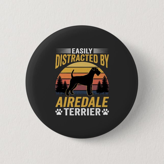 Einfach abgelenkt durch Airedale Terrier Retro Hun Button (Vorderseite)