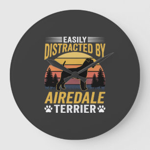 Einfach abgelenkt durch Airedale Terrier Retro Hun Große Wanduhr