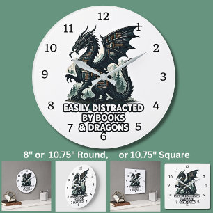 Einfach abgelenkt durch Bücher und Drachen Große Wanduhr