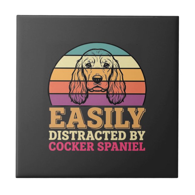 Einfach abgelenkt durch Cocker Spaniel Retro Hund Fliese (Vorderseite)