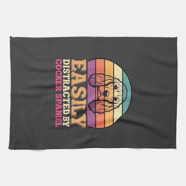 Einfach abgelenkt durch Cocker Spaniel Retro Hund Geschirrtuch (Horizontal)