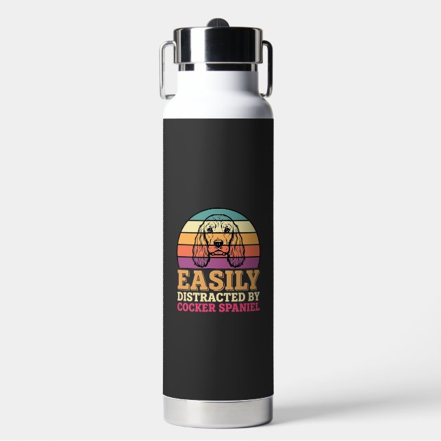 Einfach abgelenkt durch Cocker Spaniel Retro Hund Trinkflasche (Vorderseite)