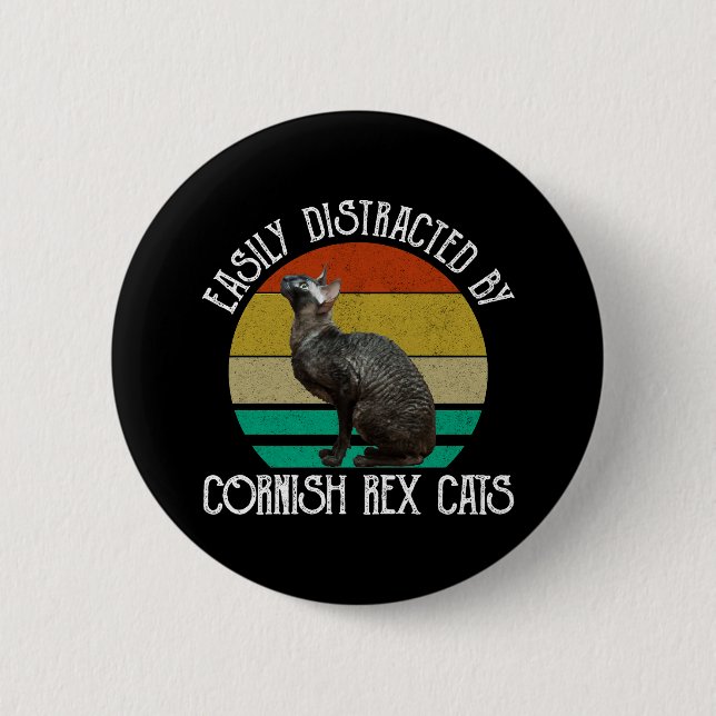 Einfach abgelenkt durch Cornish Rex Katzen Button (Vorderseite)