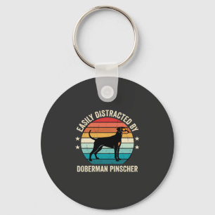 Einfach abgelenkt durch Dobermann Retro-Sonnenunte Schlüsselanhänger