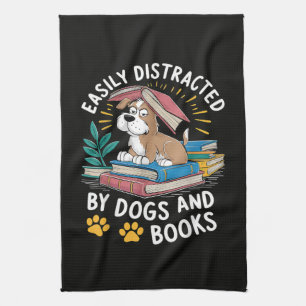 Einfach abgelenkt durch Hunde und Bücher Lustige H Geschirrtuch