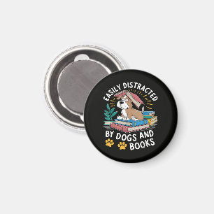 Einfach abgelenkt durch Hunde und Bücher Lustige H Magnet