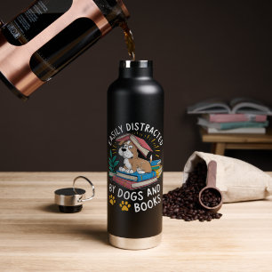Einfach abgelenkt durch Hunde und Bücher Lustige H Trinkflasche