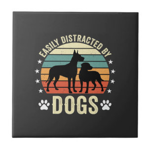 Einfach abgelenkt durch Hunde Vintage Retro Sonnen Fliese