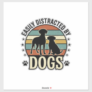 Einfach abgelenkt durch Hunde Vintage Silhouette D Aufkleber