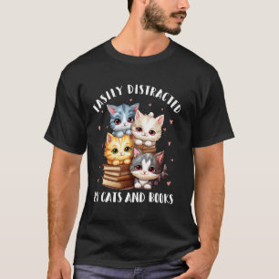 Einfach abgelenkt durch Katzen und Bücher Lustige  T-Shirt