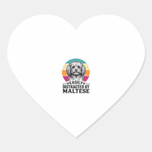 Einfach abgelenkt durch Maltese Vintage-Hundedesig Herz-Aufkleber