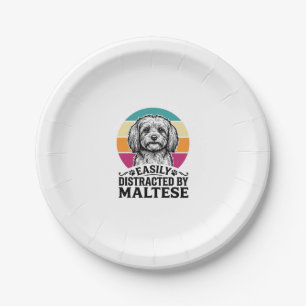 Einfach abgelenkt durch Maltese Vintage-Hundedesig Pappteller