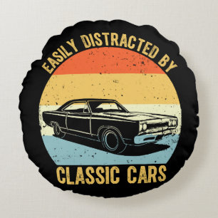 Einfach abgelenkt durch Oldtimer Rundes Kissen