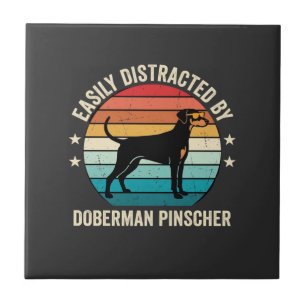Einfach abgelenkt von Dobermann Retro-Sonnenunterg Fliese