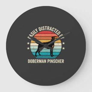 Einfach abgelenkt von Dobermann Retro-Sonnenunterg Große Wanduhr